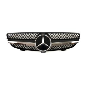 Решітка радіатора на Mercedes CLK-Class W209 з 2002-2009 р. (SL-Look, Чорна з хром смужкою)