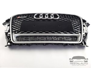 Тюнинг Решетка радиатора Audi A3 2013-2016год Черная с Серой Рамкой (QUATTRO в стиле RS)
