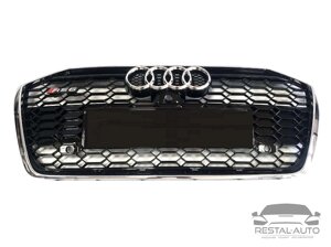 Решетка радиатора в стиле RS на Audi A6 C8 2018-2021 года ( Черная с хромом под камеру без дистроника )