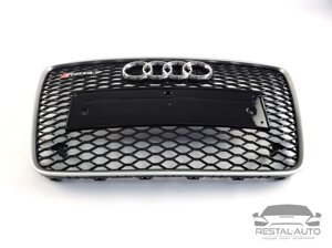 Тюнинг Решетка радиатора Audi Q7 2009-2015год Черная с серой рамкой (в стиле RS)