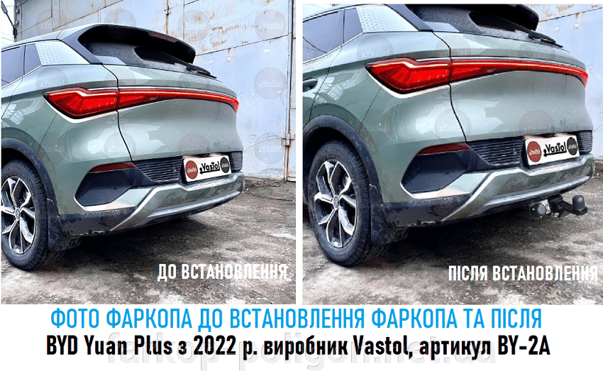 Фото до установки быстросъемногофаркопа и после BYD Yuan Plus c 2022 г. Vastol, BY-2A