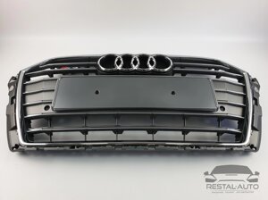 Тюнинг Решетка радиатора Audi A3 2016-2020год Серая с хромом (в стиле S-Line)