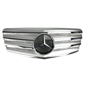 Решітка радіатора Mercedes E-class W211 з 2006-2009 р. (AMG стиль, Сіра з хром вставками)