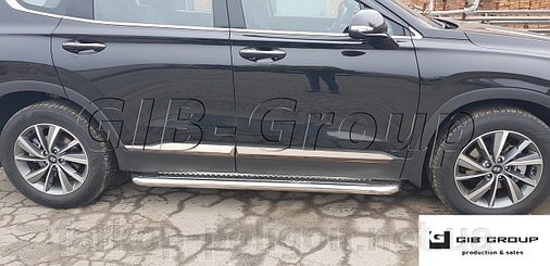 Пороги бічні труби з листом Hyundai Santa Fee (06-12) 18+ D42 Silver-black від компанії Інтернет-магазин тюнінгу «Safety auto group» - фото 1