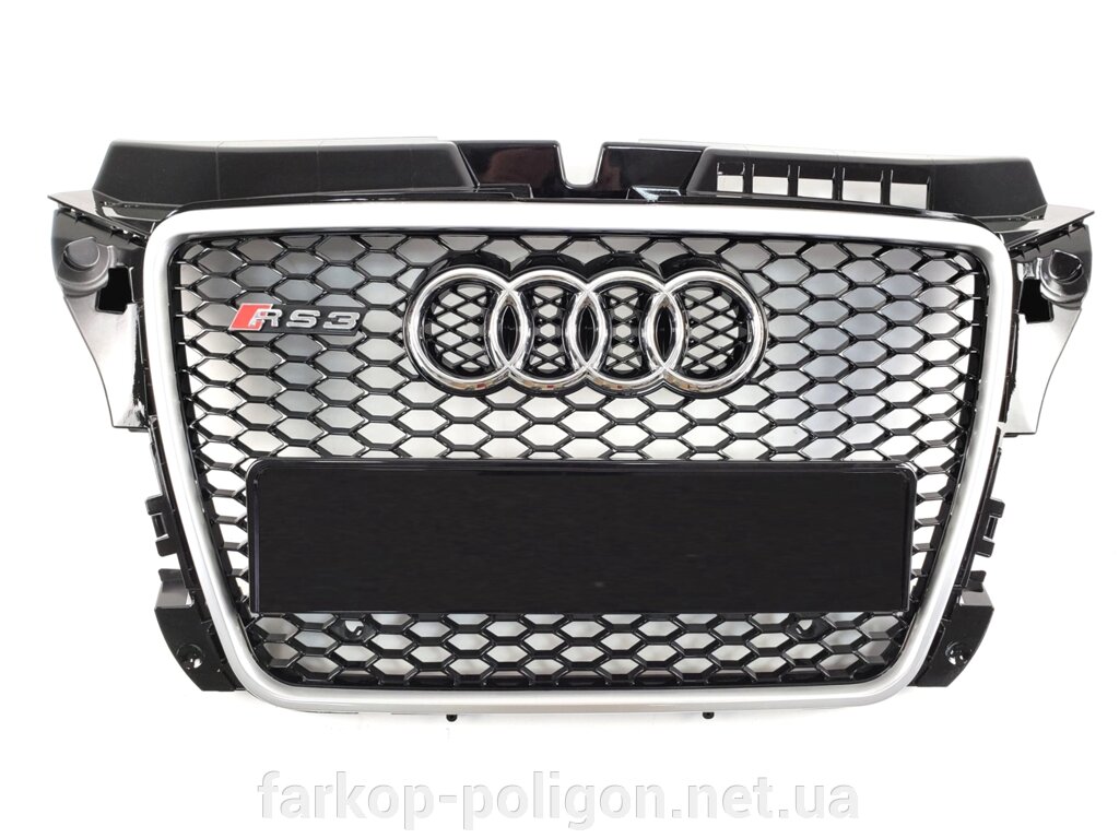 Решітка радіатора Audi A3 2008-2012 рік Чорна із сірою рамкою (в стилі RS) від компанії Інтернет-магазин тюнінгу «Safety auto group» - фото 1