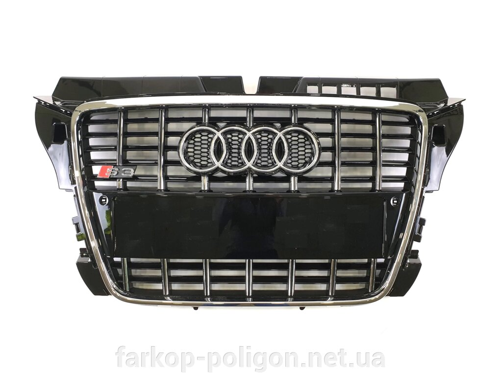Решітка радіатора Audi A3 2008-2012 рік Чорна з хромом (у стилі S-Line) від компанії Інтернет-магазин тюнінгу «Safety auto group» - фото 1