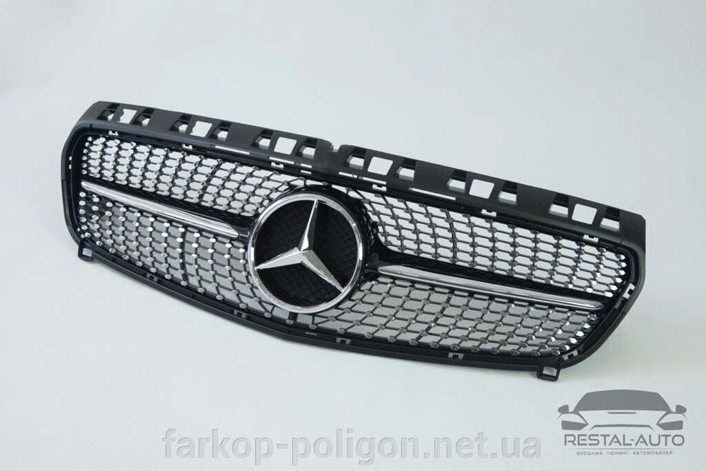 Решітка радіатора Mercedes A-Class W176 2012-2015 р. (Diamond, Чорна з хром вставкою) від компанії Інтернет-магазин тюнінгу «Safety auto group» - фото 1