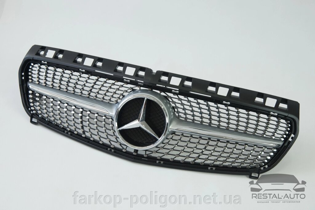 Решітка радіатора Mercedes A-Class W176 2012-2015 р. (Diamond, Сіра з хром вставкою) від компанії Інтернет-магазин тюнінгу «Safety auto group» - фото 1