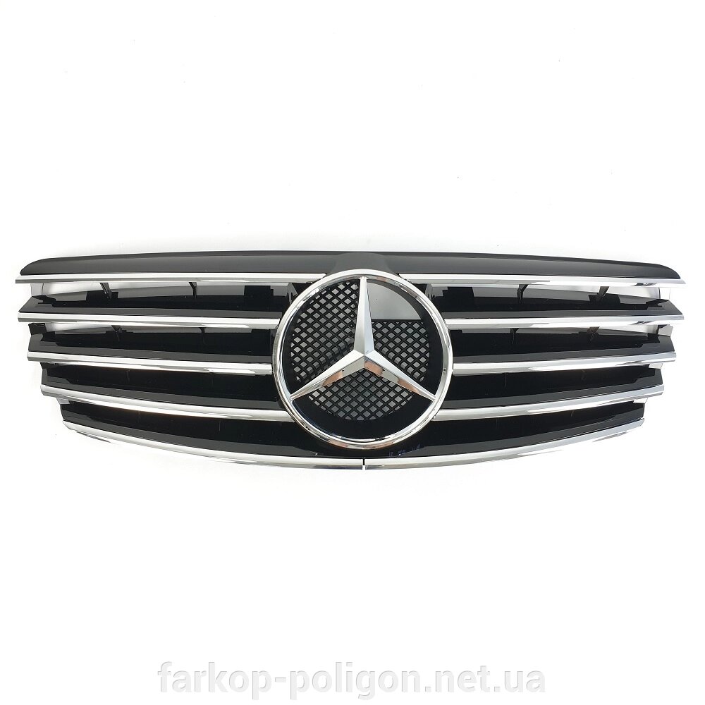 Решітка радіатора Mercedes E-class W211 з 2002-2006 р. (AMG стиль, Чорна з хром вставками) від компанії Інтернет-магазин тюнінгу «Safety auto group» - фото 1