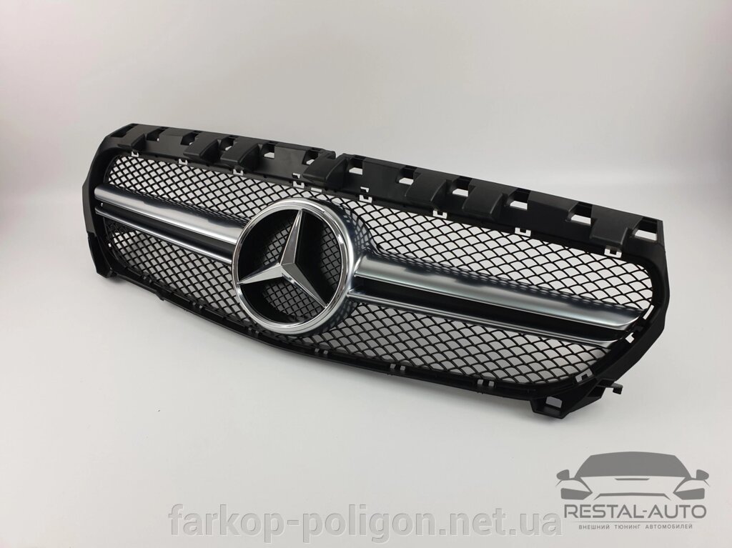 Решітка радіатора на Mercedes CLA-Class C117 з2013-2017 р. (AMG стиль, Чорна з сірими вставками) від компанії Інтернет-магазин тюнінгу «Safety auto group» - фото 1