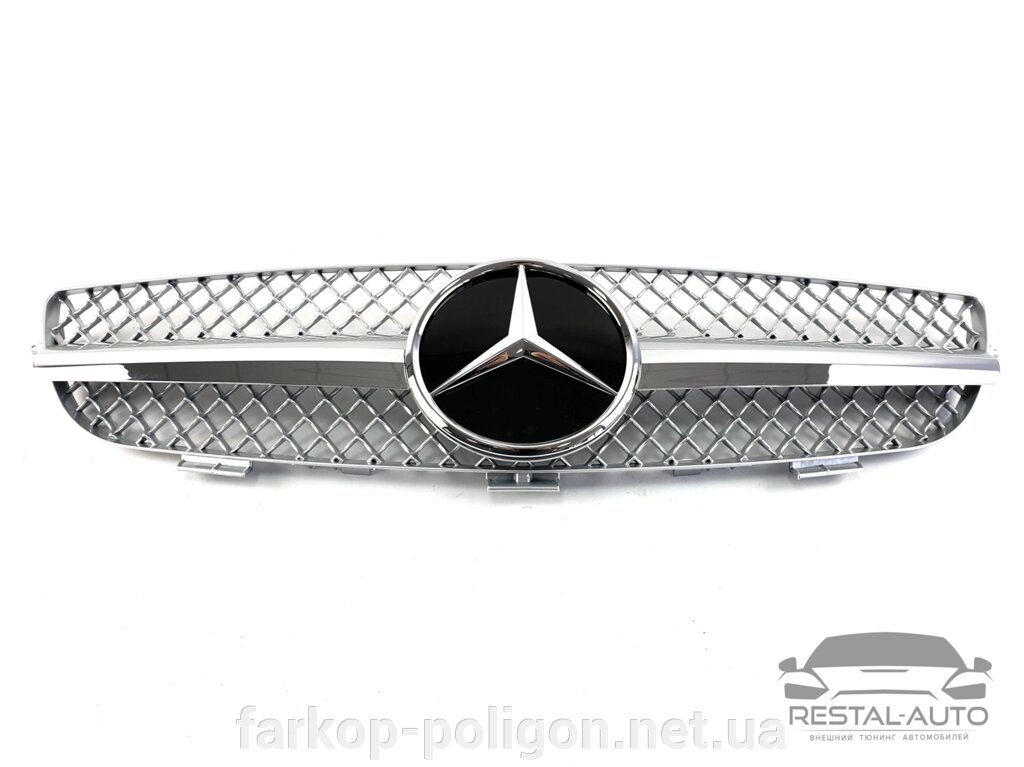 Решітка радіатора на Mercedes CLK-Class W209 з 2002-2009 р. (SL-Look, Сіра з хром смужкою) від компанії Інтернет-магазин тюнінгу «Safety auto group» - фото 1