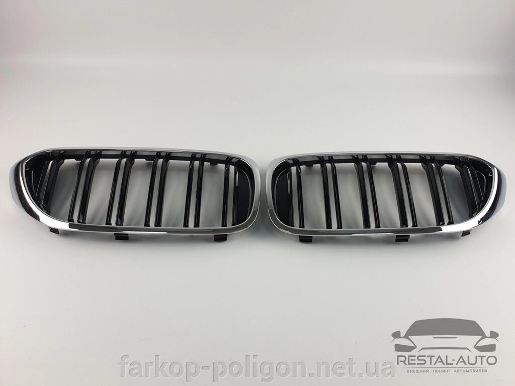 Решітка радіатора ніздрі BMW 5 G30/G31 2017-2020рік Чорні Глянцеві Хром Рамка від компанії Інтернет-магазин тюнінгу «Safety auto group» - фото 1