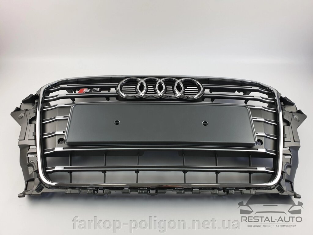 Тюнінг Решітка радіатора Audi A3 2013-2016 рік Сіра з хромом (в стилі S-Line) від компанії Інтернет-магазин тюнінгу «Safety auto group» - фото 1