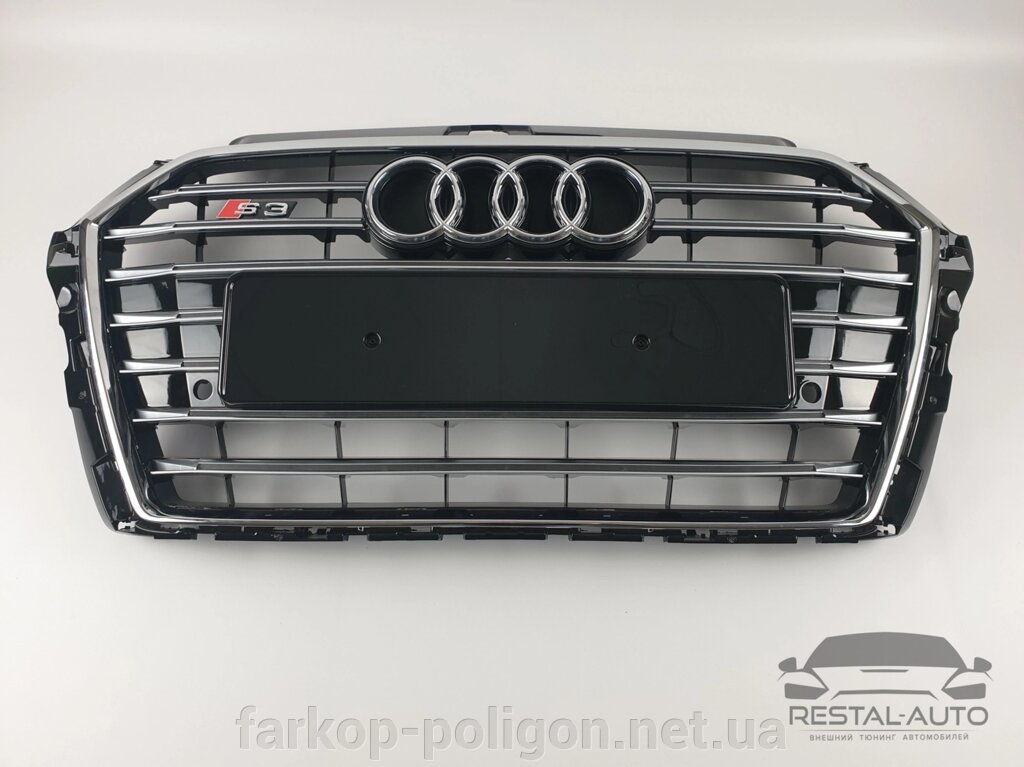 Тюнінг Решітка радіатора Audi A3 2016-2020рік Чорна з хромом (у стилі S-Line) від компанії Інтернет-магазин тюнінгу «Safety auto group» - фото 1