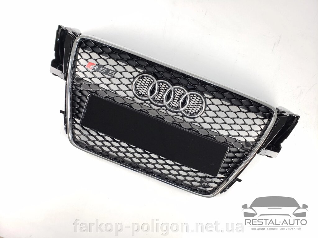 Тюнінг Решітка радіатора Audi A5 2007-2011 рік Чорна з сірою рамкою (в стилі RS) від компанії Інтернет-магазин тюнінгу «Safety auto group» - фото 1