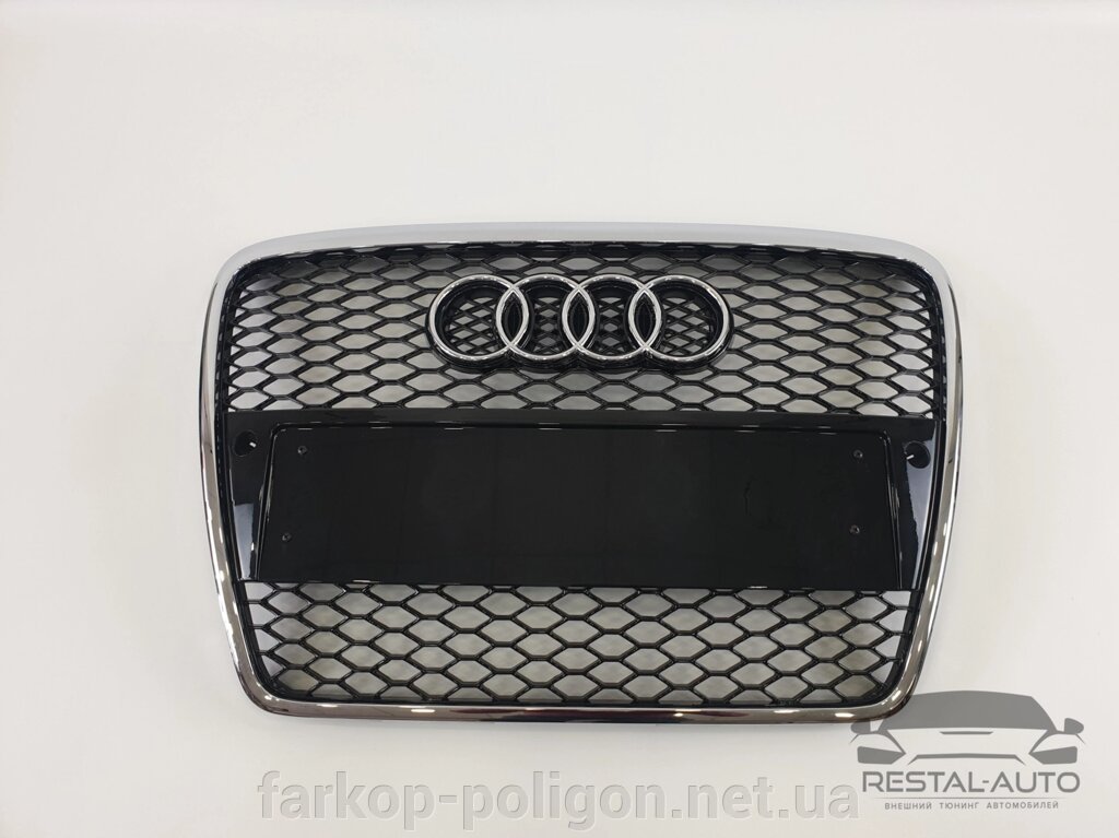Тюнінг Решітка радіатора Audi A6 2004-2011 рік Чорна з хром рамкою під парктроніки (в стилі RS) від компанії Інтернет-магазин тюнінгу «Safety auto group» - фото 1