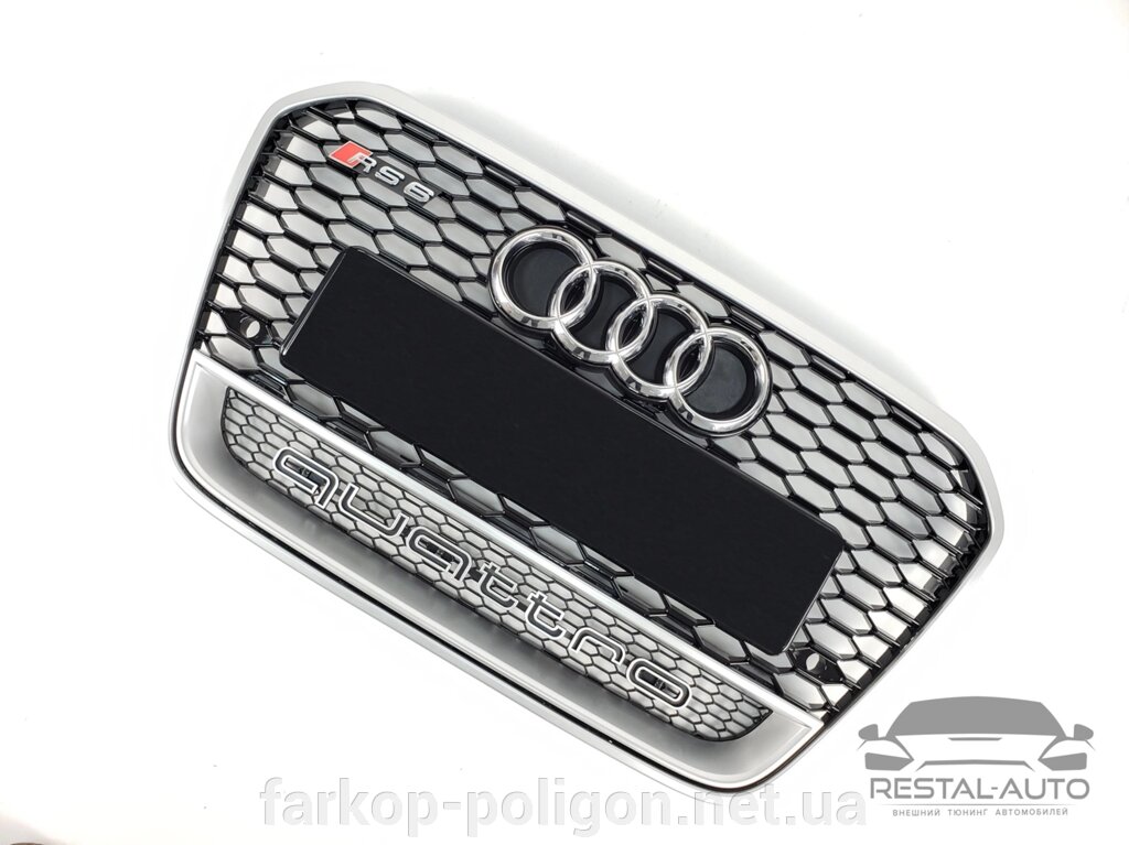 Тюнінг Решітка радіатора Audi A6 2011-2014 рік Чорна з сірою рамкою Quattro (в стилі RS) від компанії Інтернет-магазин тюнінгу «Safety auto group» - фото 1