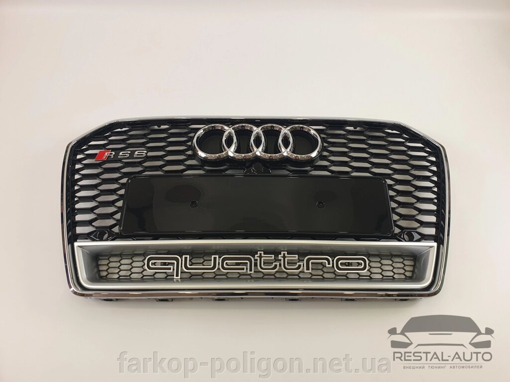 Тюнінг Решітка радіатора Audi A6 2014-2018 рік Чорна з хром рамкою Quattro (в стилі RS) від компанії Інтернет-магазин тюнінгу «Safety auto group» - фото 1