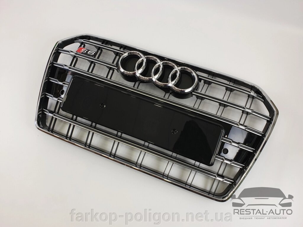 Тюнінг Решітка радіатора Audi A6 2014-2018 рік Чорна з хромом (в стилі S-Line) від компанії Інтернет-магазин тюнінгу «Safety auto group» - фото 1