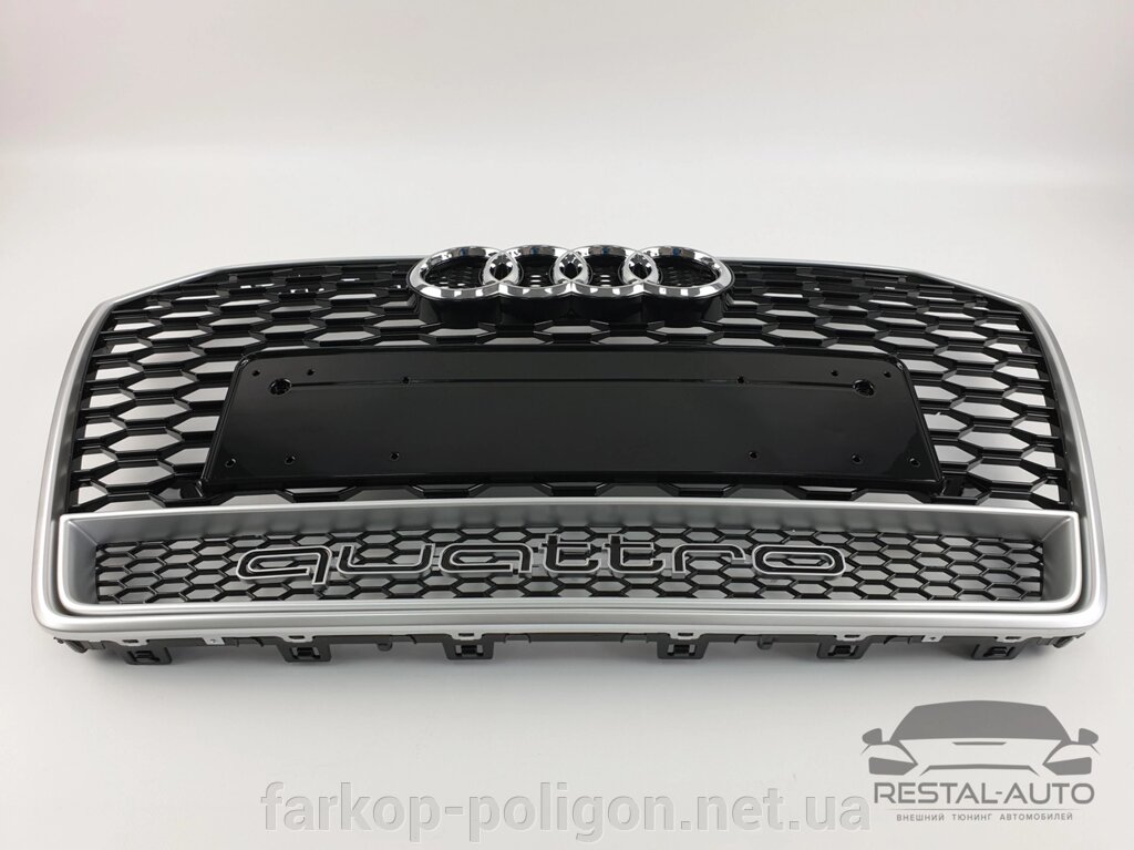 Тюнінг Решітка радіатора Audi A6 2014-2018 рік Чорна з сірою рамкою Quattro (в стилі RS) від компанії Інтернет-магазин тюнінгу «Safety auto group» - фото 1