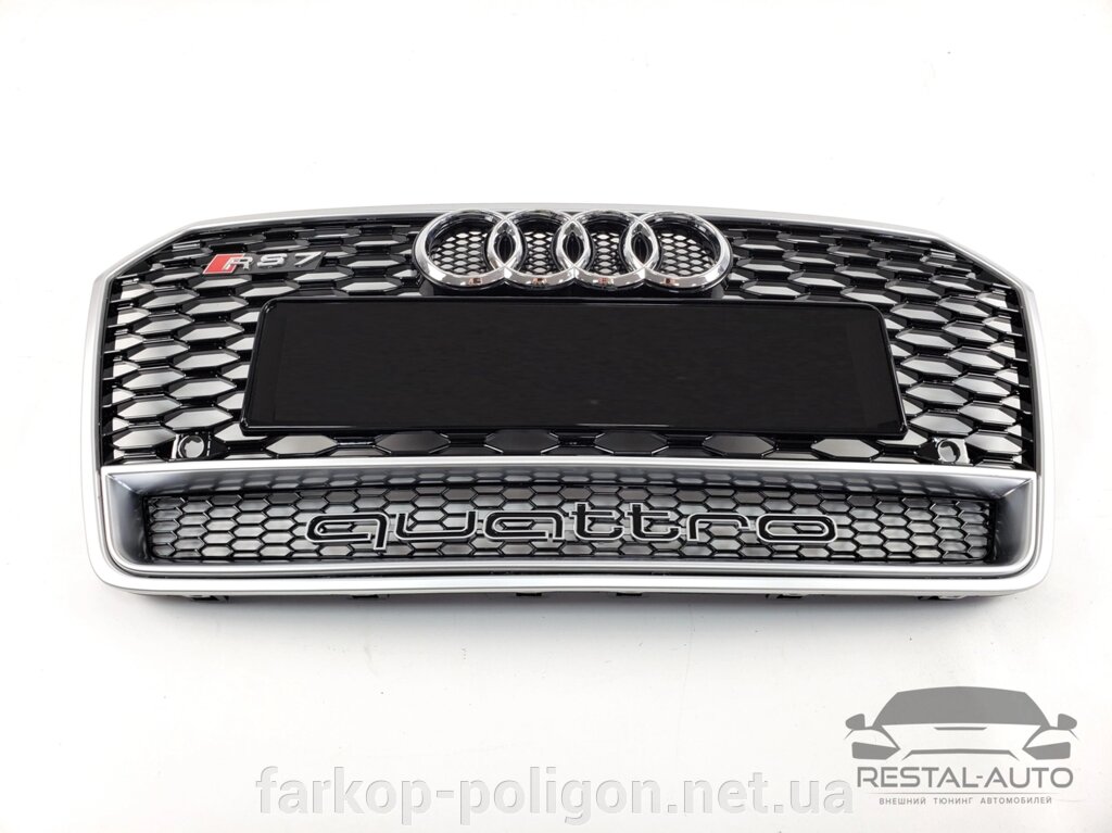 Тюнінг Решітка радіатора Audi A7 2014-2017 рік Чорна з сірою рамкою Quattro (в стилі RS) від компанії Інтернет-магазин тюнінгу «Safety auto group» - фото 1