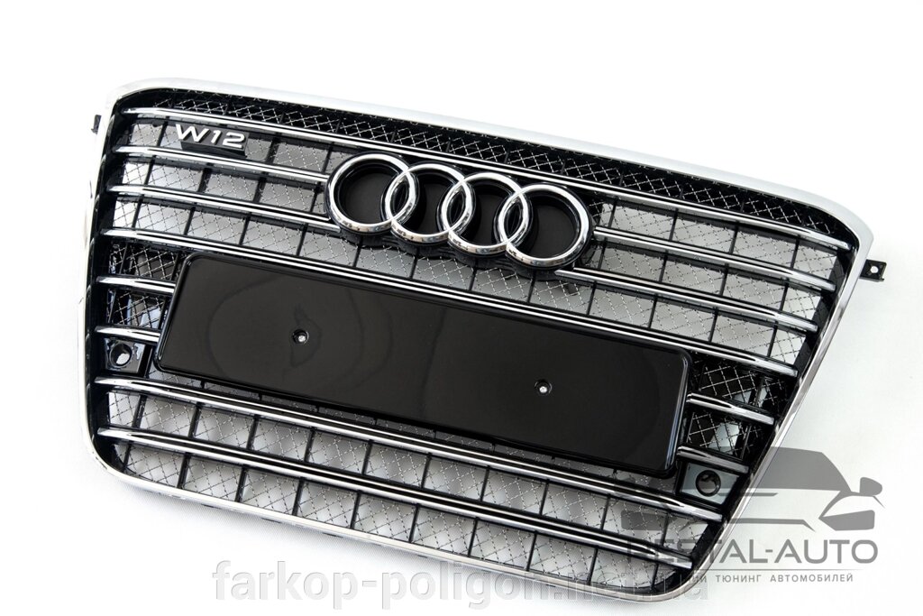 Тюнінг Решітка радіатора Audi A8 2010-2014 рік Чорна з хромом (у стилі W12) від компанії Інтернет-магазин тюнінгу «Safety auto group» - фото 1
