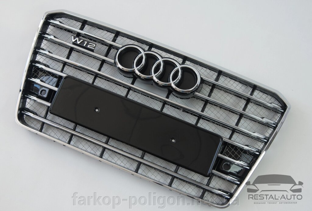 Тюнінг Решітка радіатора Audi A8 2014-2017 рік Чорна з хромом (у стилі W12) від компанії Інтернет-магазин тюнінгу «Safety auto group» - фото 1