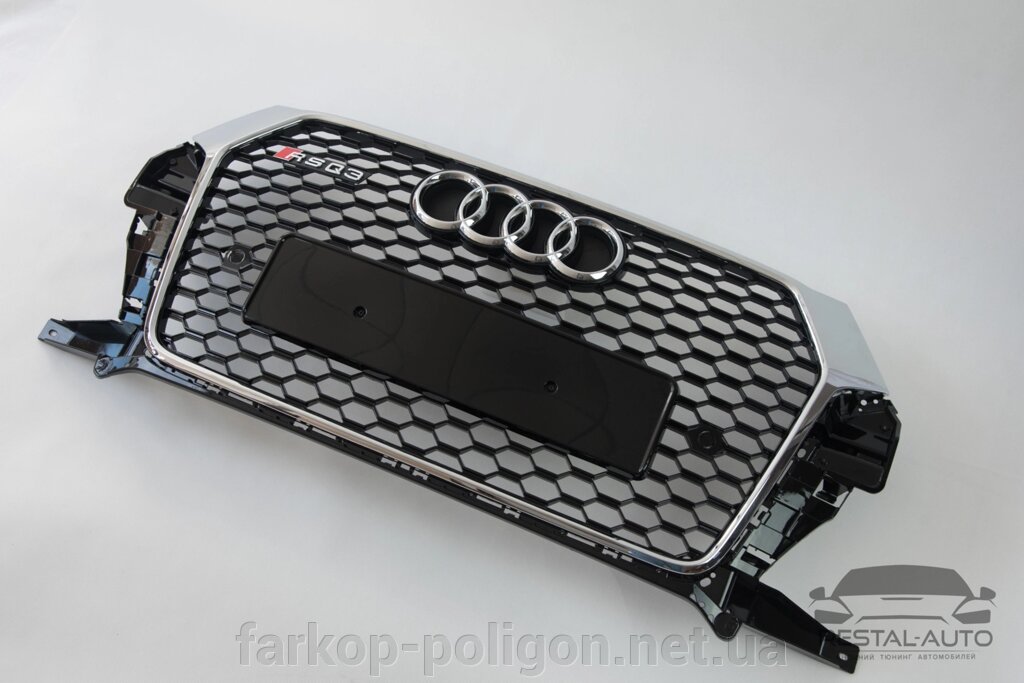 Тюнінг Решітка радіатора Audi Q3 2014-2018 рік Чорна з хром рамкою (в стилі RS) від компанії Інтернет-магазин тюнінгу «Safety auto group» - фото 1