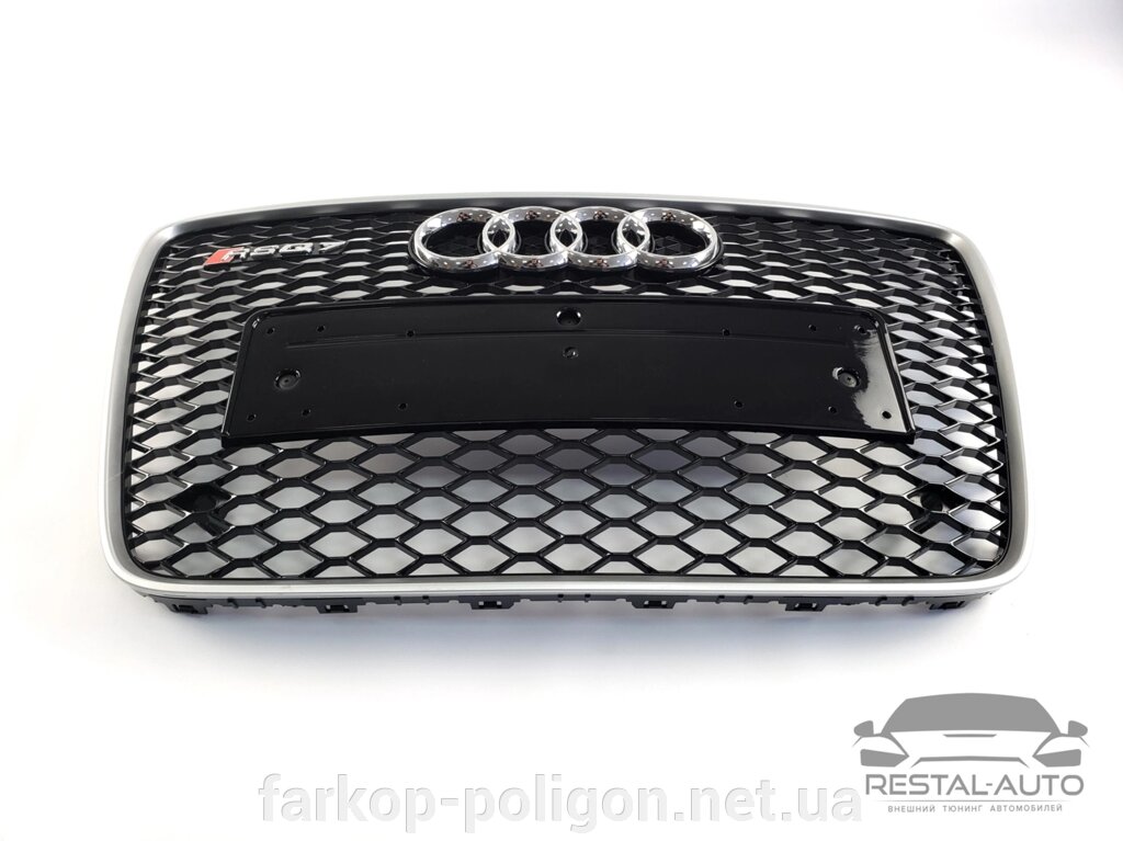 Тюнінг Решітка радіатора Audi Q7 2009-2015 рік Чорна з сірою рамкою (в стилі RS) від компанії Інтернет-магазин тюнінгу «Safety auto group» - фото 1