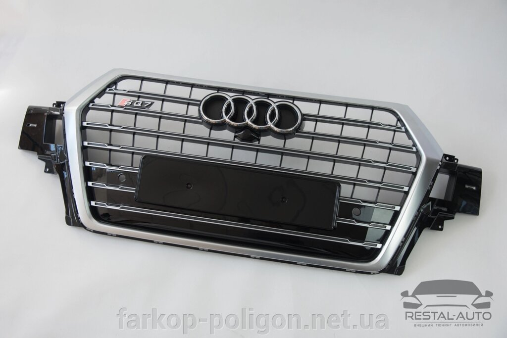 Тюнінг Решітка радіатора Audi Q7 2015-2020рік Чорна з сірим (у стилі S-Line) від компанії Інтернет-магазин тюнінгу «Safety auto group» - фото 1