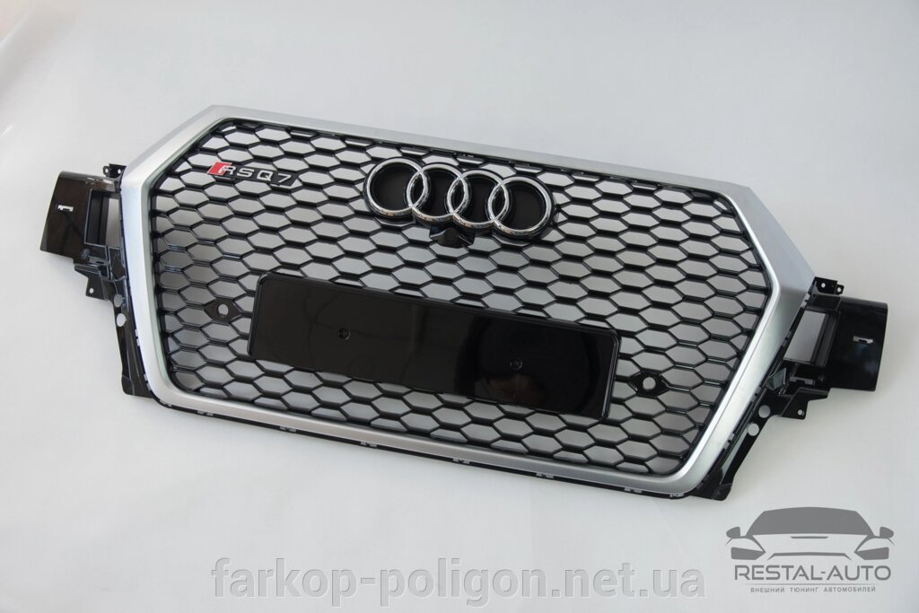 Тюнінг Решітка радіатора Audi Q7 2015-2020рік Чорна з сірою рамкою (в стилі RS) від компанії Інтернет-магазин тюнінгу «Safety auto group» - фото 1