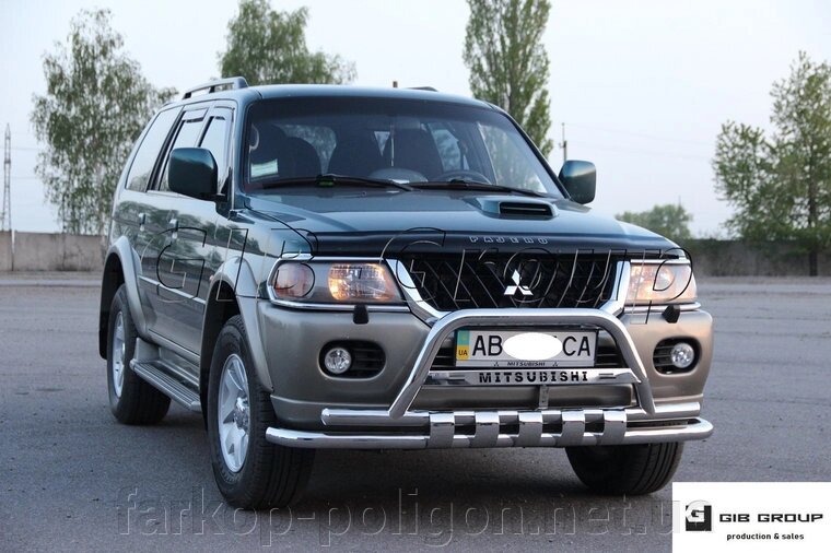 Захист переднього бампера (подвійна труба) Mitsubishi Pajero Sport із 1996-2008 р. модель F3-13.6 від компанії Інтернет-магазин тюнінгу «Safety auto group» - фото 1