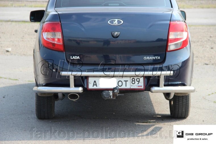 Захист заднього бампера (подвійна нержавіюча труба - подвійний вус) Lada Granta (11+) від компанії Інтернет-магазин тюнінгу «Safety auto group» - фото 1