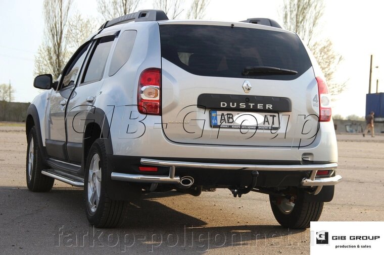 Захист заднього бампера (подвійна нержавіюча труба - подвійний вус) Renault Duster (09+) від компанії Інтернет-магазин тюнінгу «Safety auto group» - фото 1