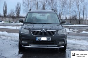 Захист переднього бампера (одинарна нержавіюча труба - одинарний вус) Skoda Yeti (09-13)