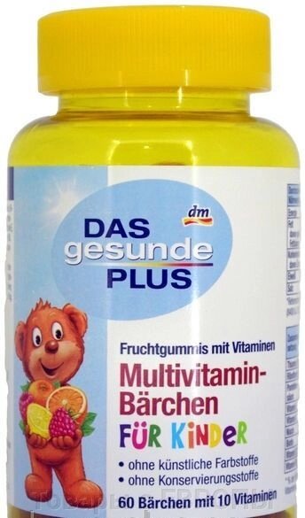 Вітаміни для дітей DM Das Gesunde Plus Multivitamin-Barchen Fur Kinder (60 ведмежат) B1, B2, B6, B12, C, E - розпродаж