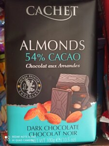 Преміум шоколад чорний Cachet Chocolate with Almonds темний з мигдалем, 300гр Бельгія