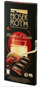 Шоколад чорний Moser Roth Sauerkirisch-Chili 85 какао вишня + перець чилі 150 гр