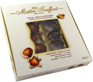 Шоколадні цукерки Морські плоди 250 г Maitre Truffout Морські мушлі в білій коробці