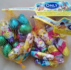 Шоколадні яйця, зайці з молочного шоколаду Only 100г для дітей