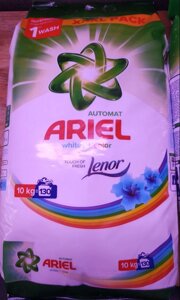 Пральний порошок для белья10 кг Whites + Colors універсальний Ariel Lenor пакет Аріель