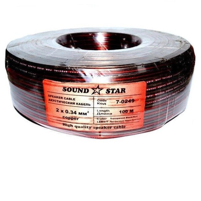 Кабель акустичний Sound Star 2х0,34 мм. кв. (30х0,12) мідний у прозорому червоно-чорному ПВХ 100 м від компанії Радіопрофіль - фото 1