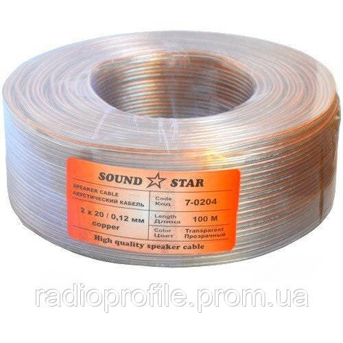 Кабель акустичний Sound Star 2х0,35 мм. кв. (30х0,12) мідь + калюжена мідь у прозорому ПВХ 100 м від компанії Радіопрофіль - фото 1