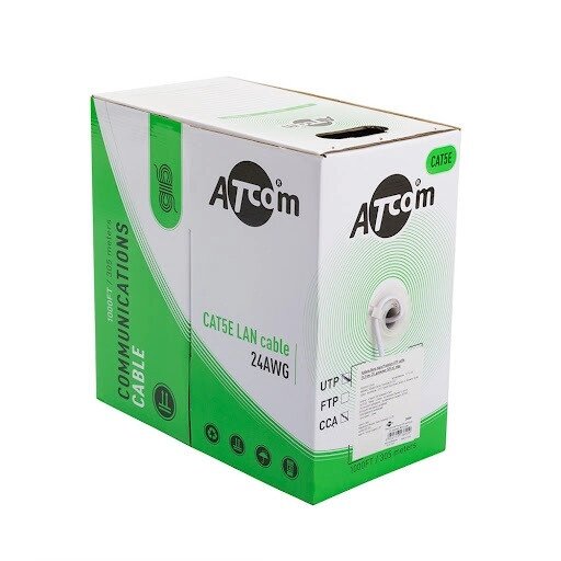Кабель вита пара ATcom Standard UTP Cat5E 4PR CCA 0.50 мм PVC White Indoor 305м від компанії Радіопрофіль - фото 1