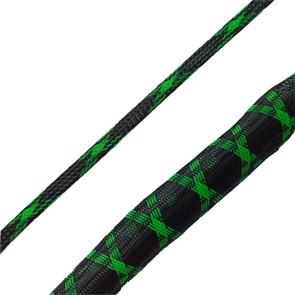 Кабельна оплетка зміїна шкіра 6 мм поліестер 1м на відріз Чорний/Зелений Х-Штрихпунктир від компанії Радіопрофіль - фото 1