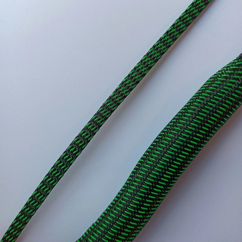 Кабельная оплетка змеиная кожа 8 мм полиэстер 1м на отрез Черный/Зеленый Штрих-пунктир ##от компании## Радиопрофиль - ##фото## 1
