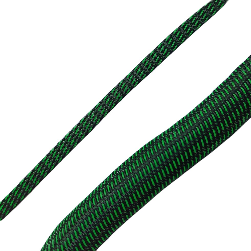 Кабельне обплетення зміїна шкіра 6 мм поліестер на відріз 1м Чорний/Зелений Штрихпунктир від компанії Радіопрофіль - фото 1