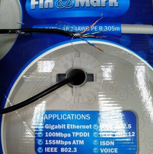 Кабель вита пара зовнішній FinMark UTP CAT5E 4P 24AWG PE B 4х2х0,51, 305 м