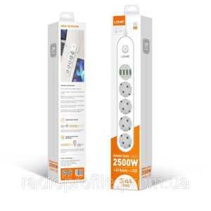 Подовжувач мережевий LDNIO SE4432 4 розетки 4 USB 2 метри Білий