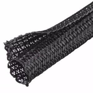 Самозаворачивающаяся плетеная кабельная оплетка 16 мм черный 1 м